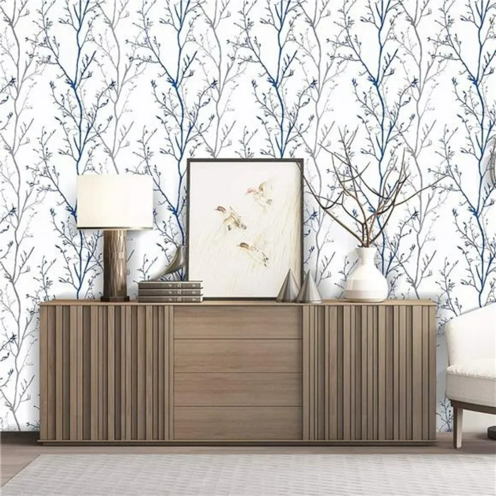 Gray Blue Tree Branches Peel and Stick Wallpaper 17.71
